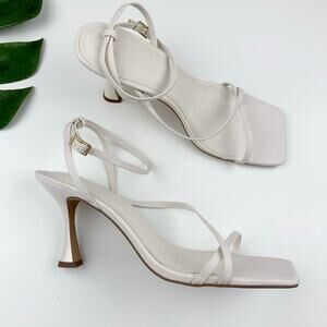 NA-KD Hourglass Heels Sandals Off White Faux Leather Strappy Women's 10.5